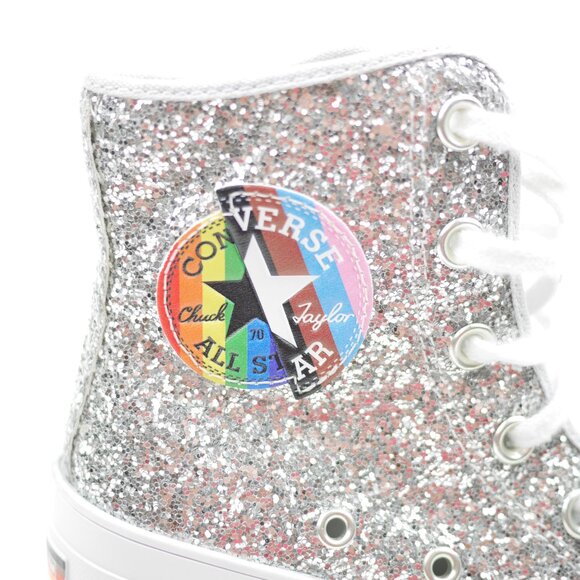 Converse All Star Women's 6 Silver Glitter Hi Top Sneakers Platform Shoes PRIDE - Picture 12 of 14